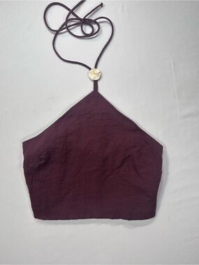 H&M Brown Halter Crop Top with Gold Accent